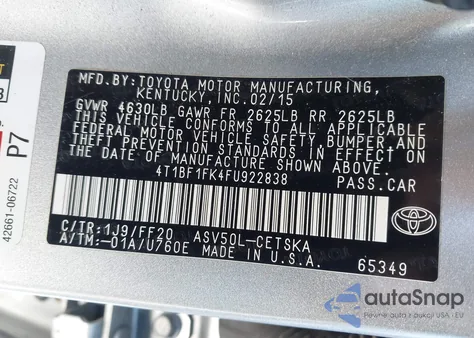 2015 Toyota Camry Se z USA, uszkodzony, nr VIN 4T1BF1FK4FU922838